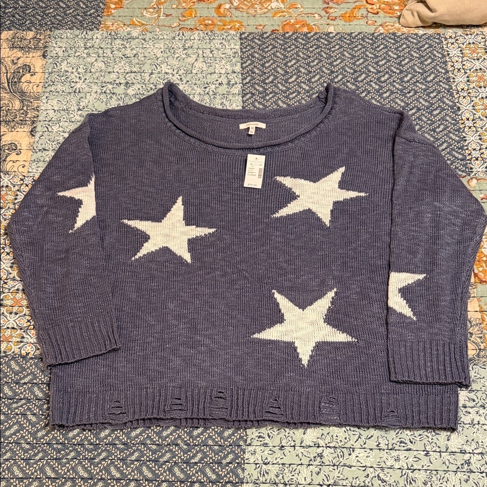 Maurice’s Women's Star Pattern Sweater - Blue and White, NWT, XL